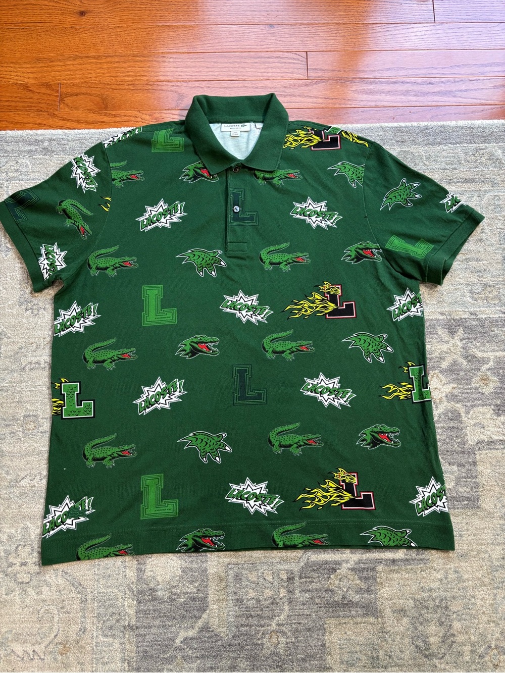 Lacoste Men's Regular Fit Green Graphic Polo Shirt in XXL